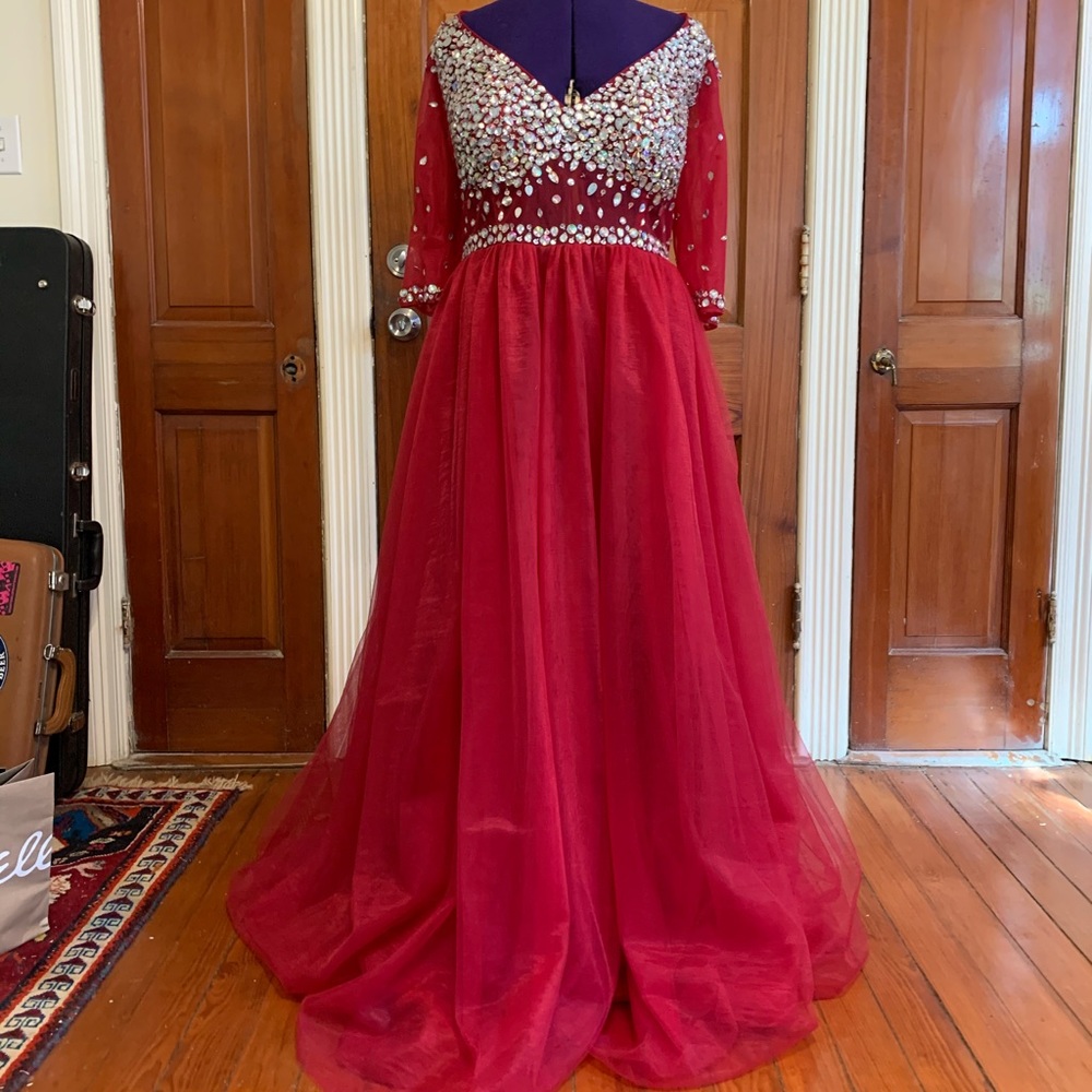 Red jeweled gem puffy big ball gown